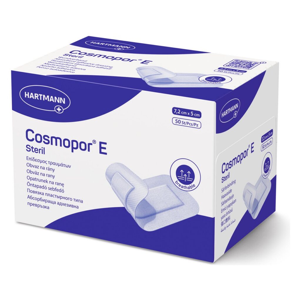 Hartmann Cosmopor E steril – sterilné samolepiace krytie rán 7,2 × 5 cm, 50 ks