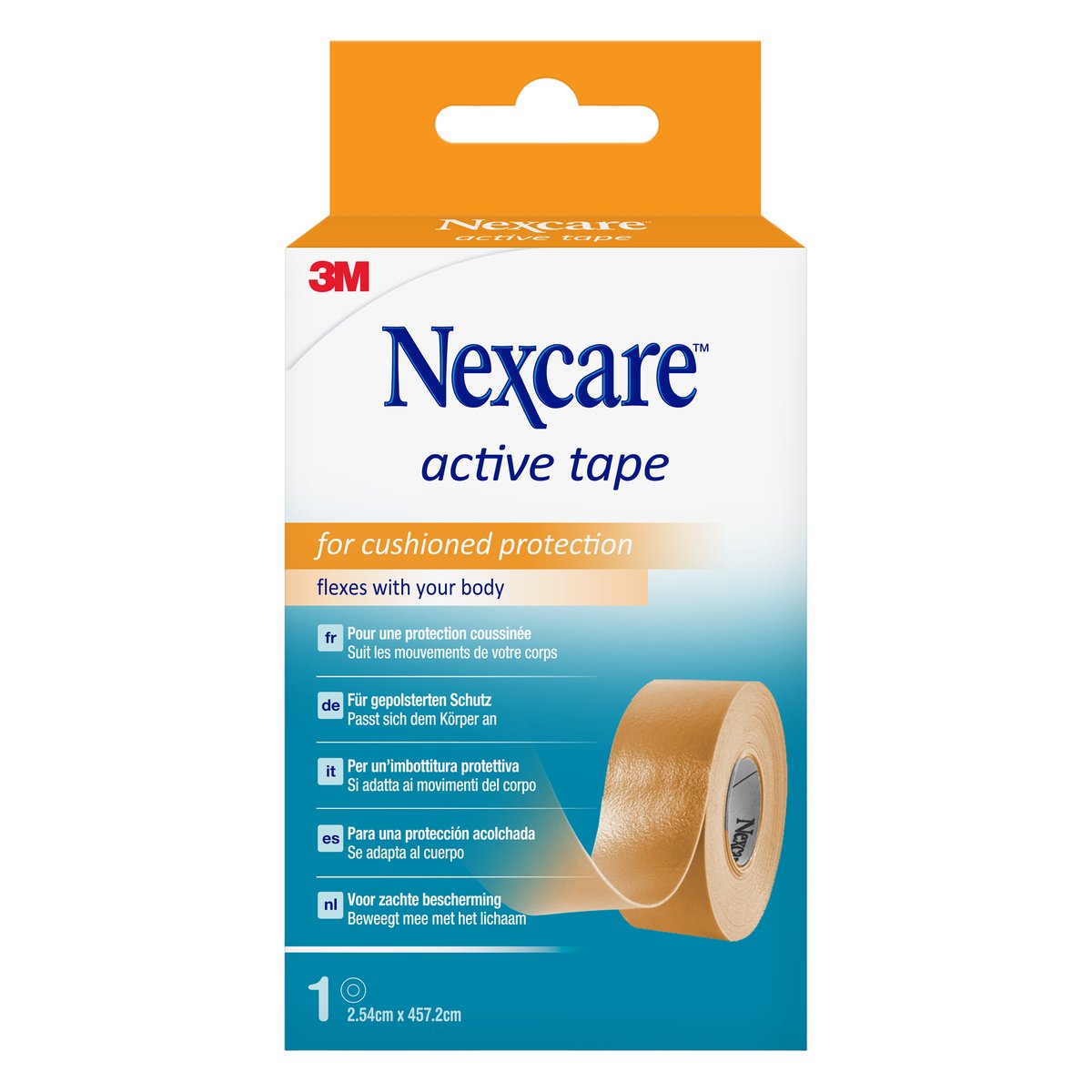 3M Nexcare Active Tape – elastická fixačná páska proti odreninám a pľuzgierom 2,5 cm × 4,5 m, béžová