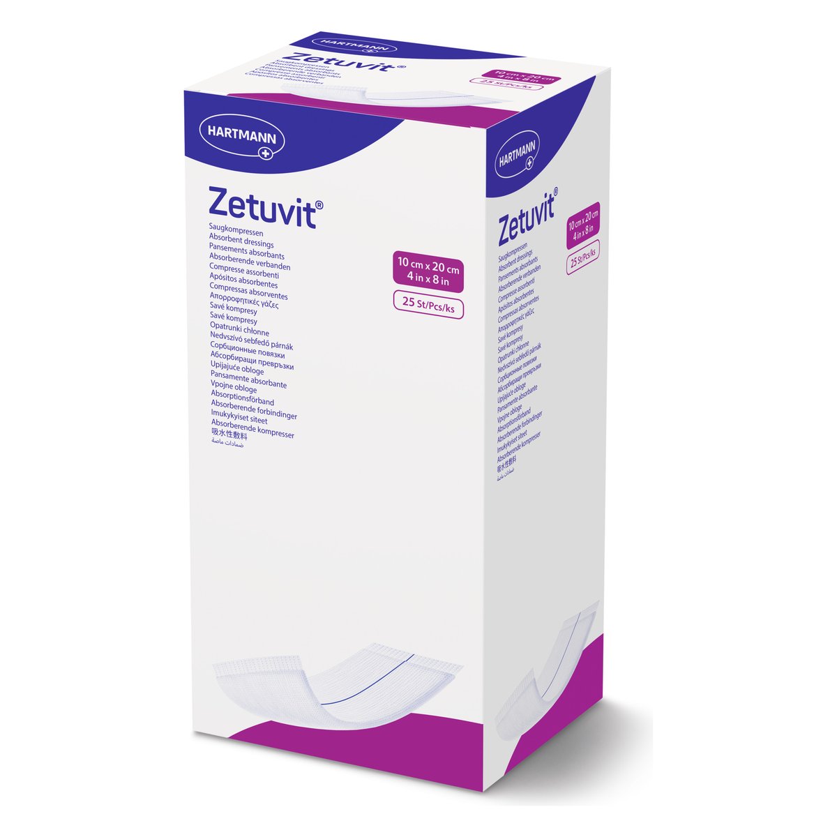 Hartmann Zetuvit – sterilný vysoko savý kompres 10 × 20 cm, 25 ks